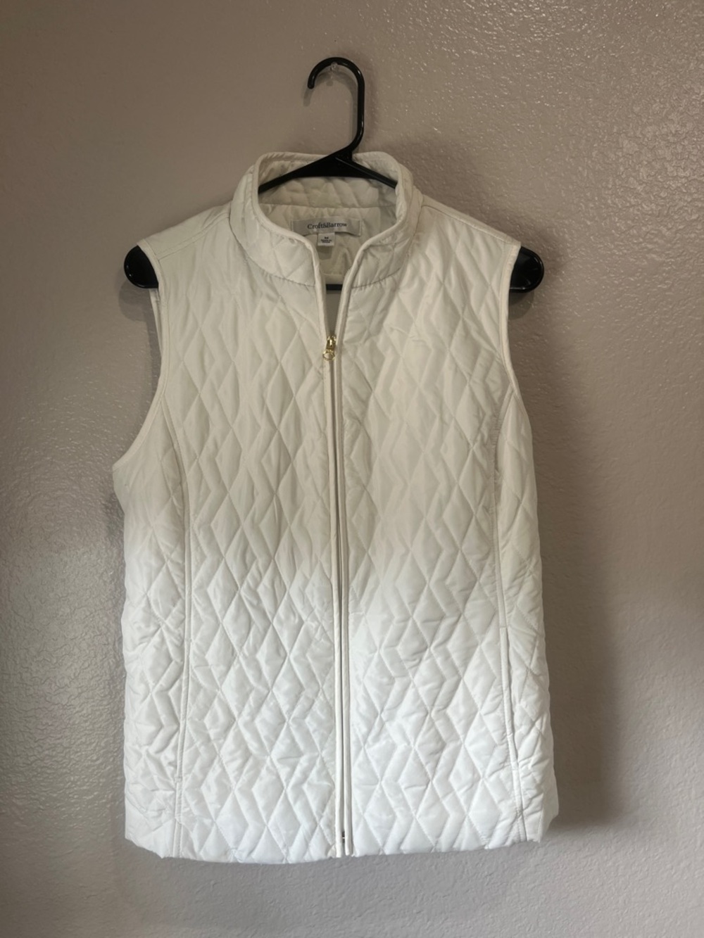 croft & barrow Women’s White Quilted Zip-Front Vest Sz M Pockets Comfy Cozy